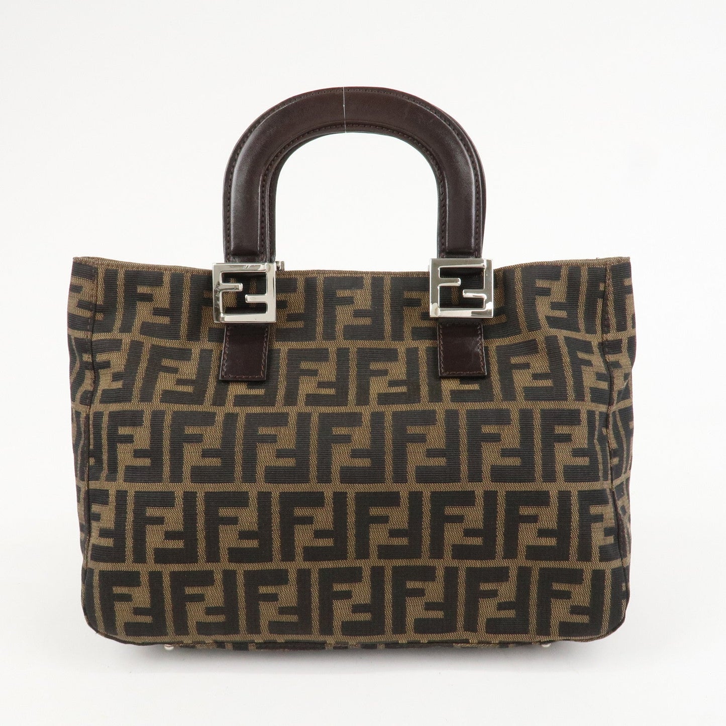 FENDI Zucca Canvas Leather Tote Bag Hand Bag Black Brown 26693  d