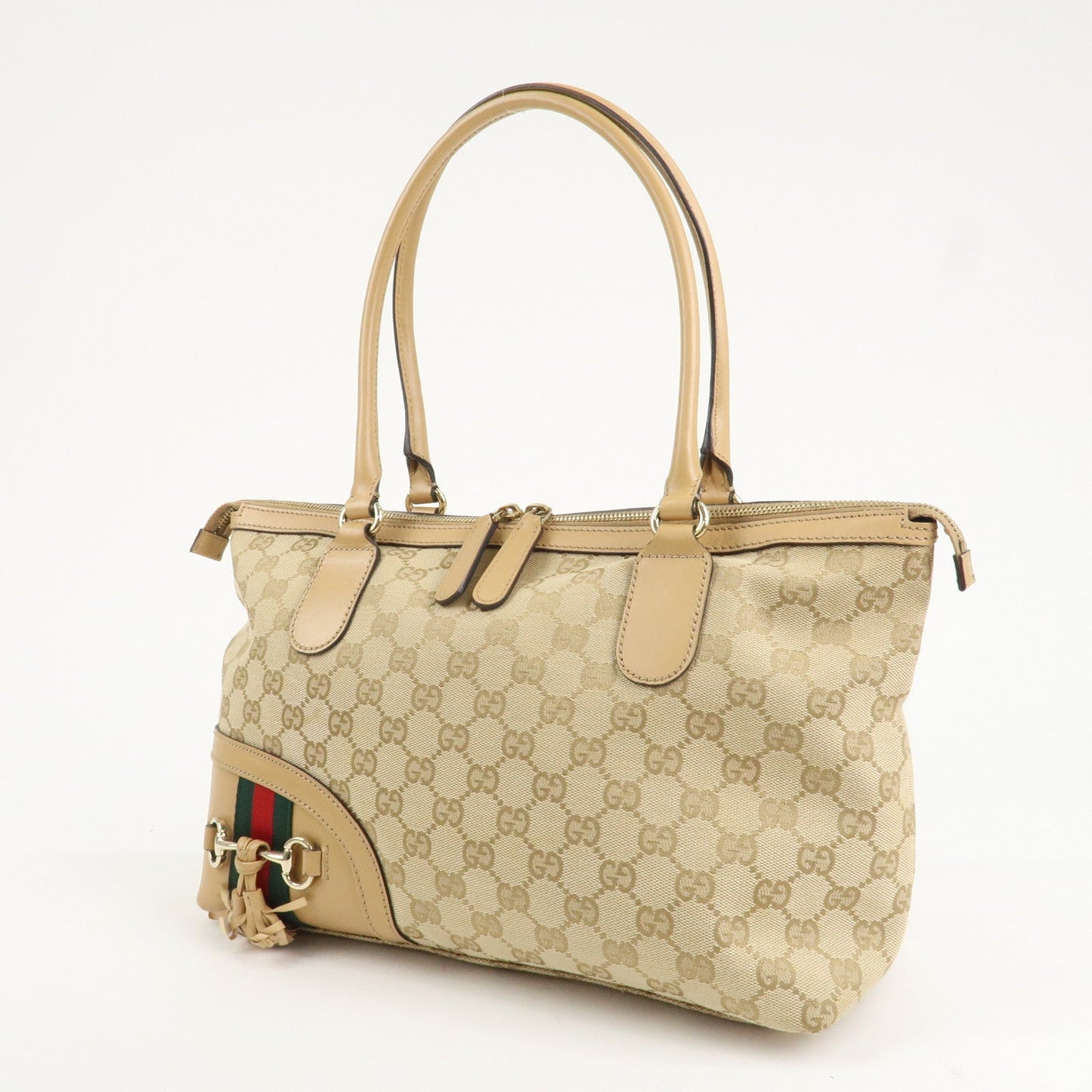 GUCCI Horsebit Sherry GG Canvas Leather Tote Bag Beige 232936  d