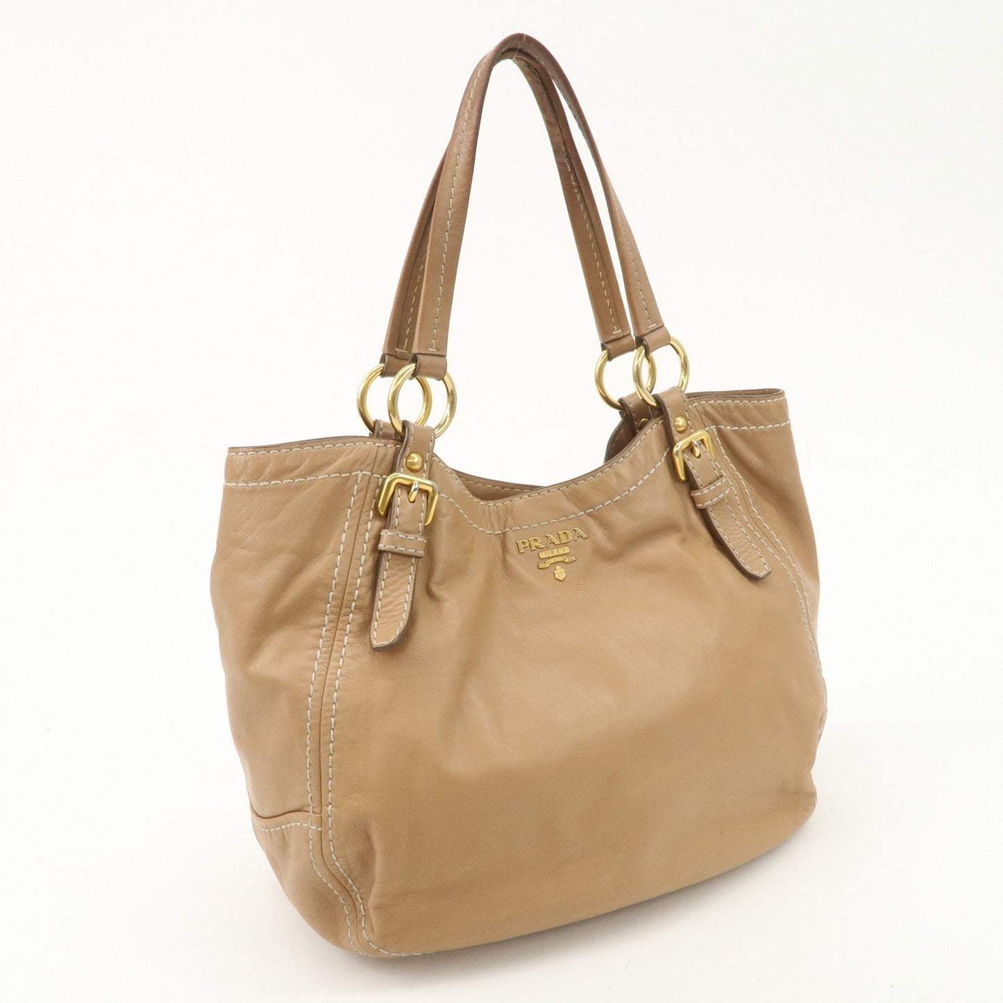 PRADA Leather Shoulder Bag Hand Bag Shoulder Bag Beige Gold BR4691  d