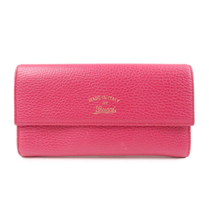 GUCCI Swing Logo Leather Flap Long Wallet Pink 354496