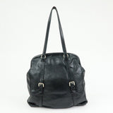 PRADA Logo Leather Shoulder Bag Tote Bag Black Silver