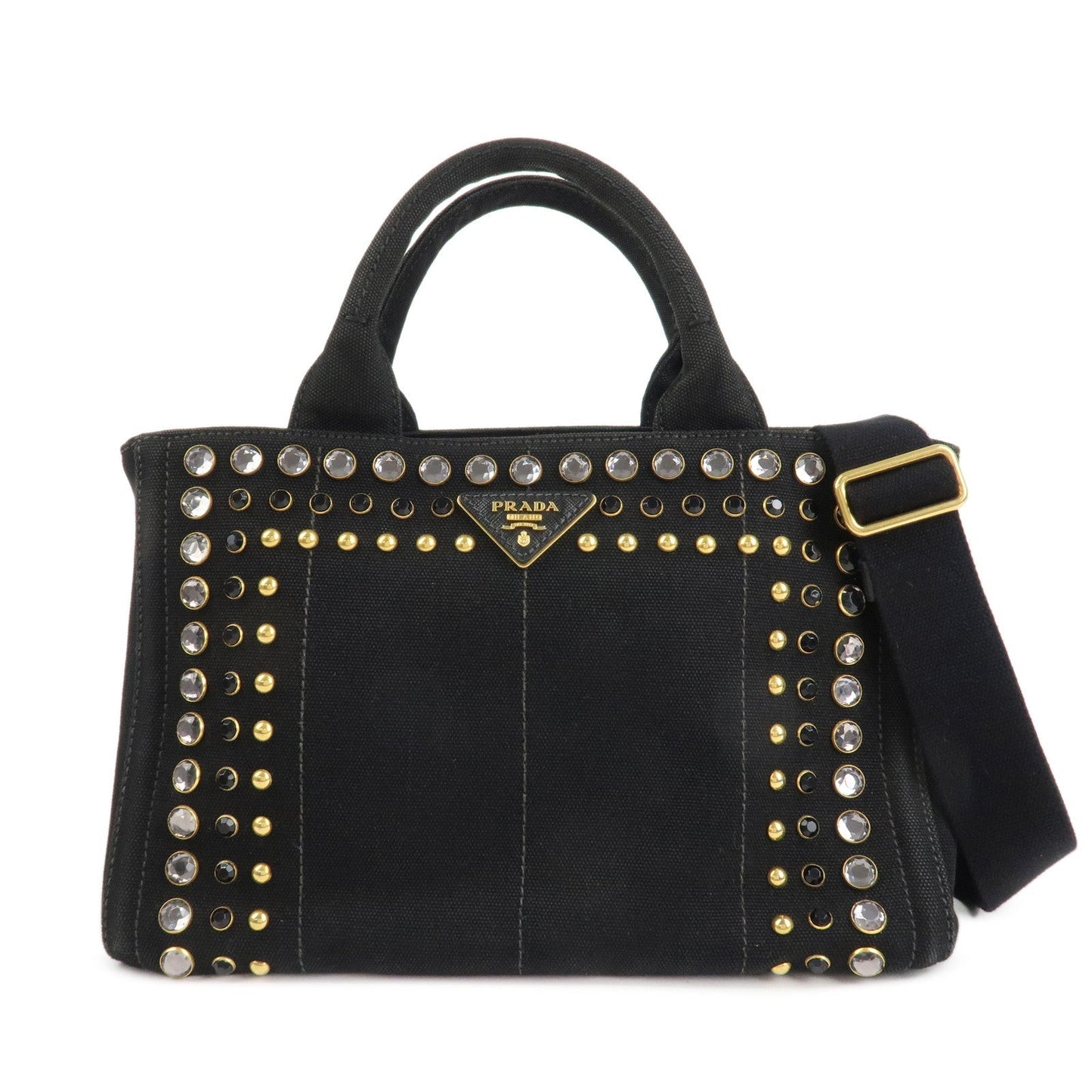 PRADA Canapa Mini Canvas 2Way Hand Bag Tote Bag Black 1BG439  d