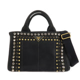 PRADA Canapa Mini Canvas 2Way Hand Bag Tote Bag Black 1BG439  d
