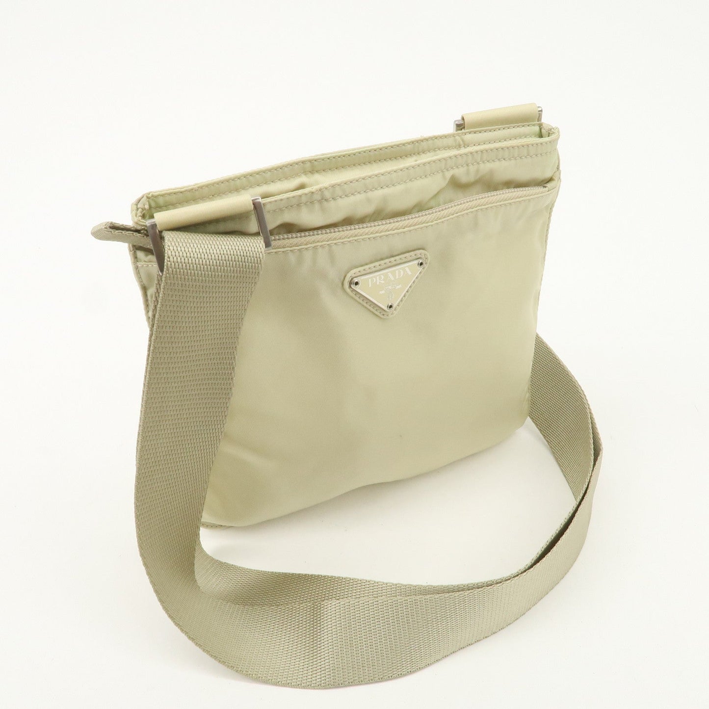 PRADA Triangle Logo Nylon Shoulder Bag Crossbody Bag Beige B7372  d