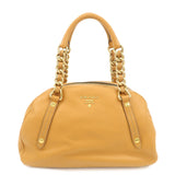 PRADA Logo Leather Chain Shoulder Bag Boston Bag Hand Bag Camel BL0692  d