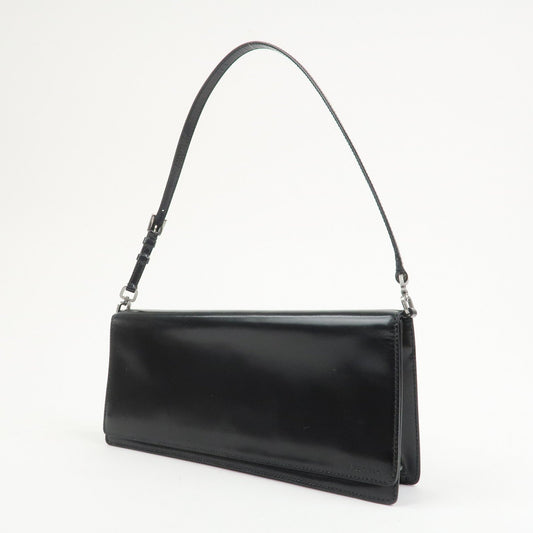 PRADA Logo Leather Shoulder Bag Hand Bag Black BR0421