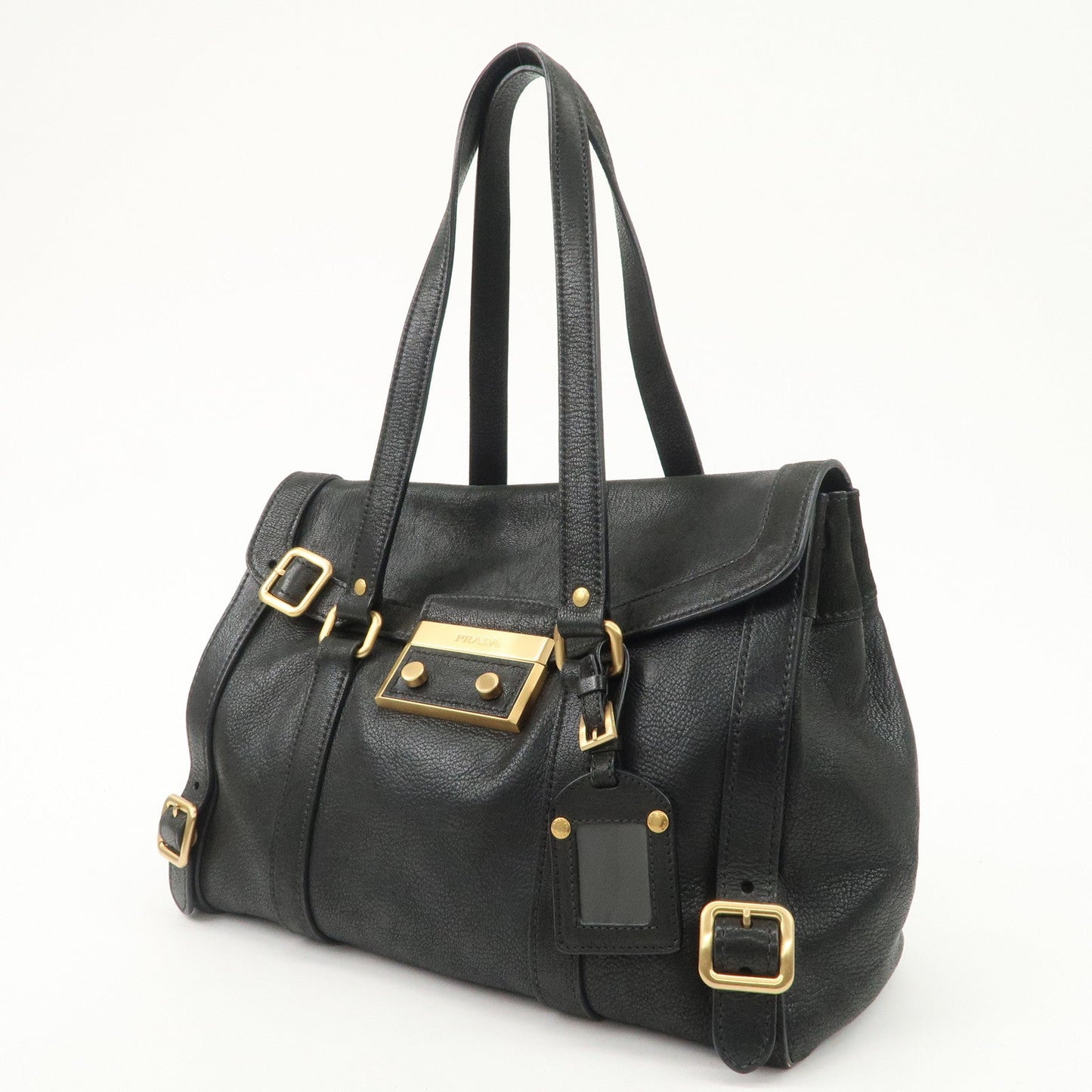 PRADA Leather Shoulder Bag Hand Bag Black BR3027  d