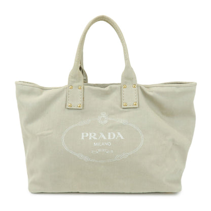 PRADA Triangle Logo Denim Tote Bag Shoulder Bag Light Beige BN2091