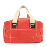 CHANEL Chocolate Bar COCO Mark Canvas Leather Hand Bag Red
