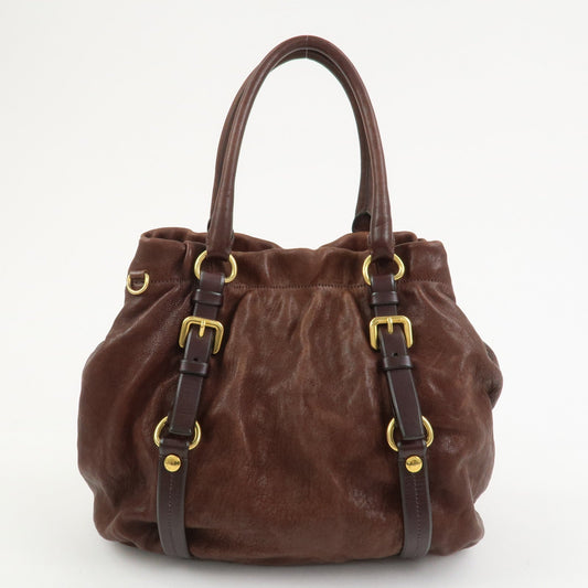 PRADA Logo Leather 2Way Bag Hand Bag Shoulder Bag Brown BN1773