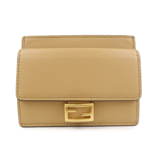 FENDI Zucca Baguette Leather Card Case Light Brown
