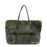 FENDI Fur Leather Tote Bag Hand Bag Brown Yellow 8BH005