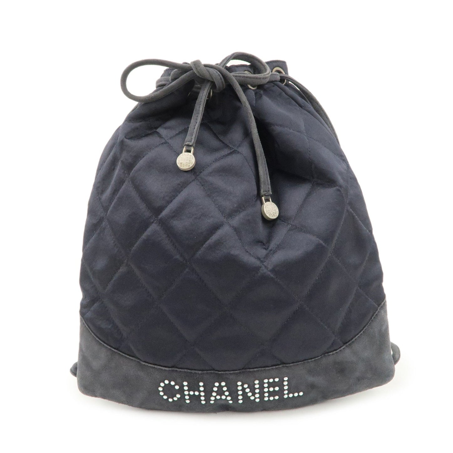 CHANEL Matelasse Satin Suede Drawstring Back Pack Black  d