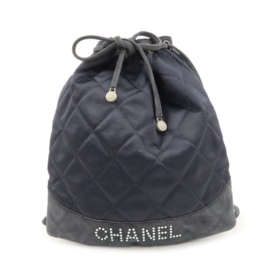 CHANEL Matelasse Satin Suede Drawstring Back Pack Black  d