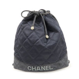 CHANEL Matelasse Satin Suede Drawstring Back Pack Black  d
