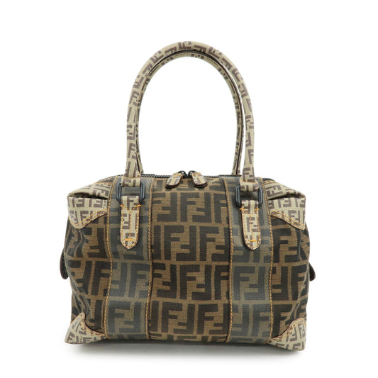 FENDI Zucca Zucchino Canvas PVC Boston Hand Bag Brown 8BL095