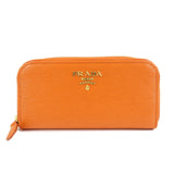 PRADA Saffiano Leather Round Zippy 6 Rings Key Case Orange 1PG604