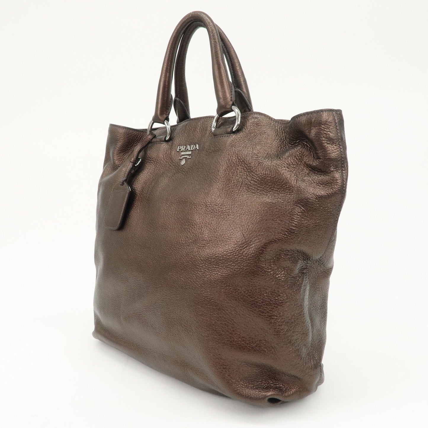 PRADA Leather 2Way Tote Bag Shoulder Bag Metallic Brown BN1713