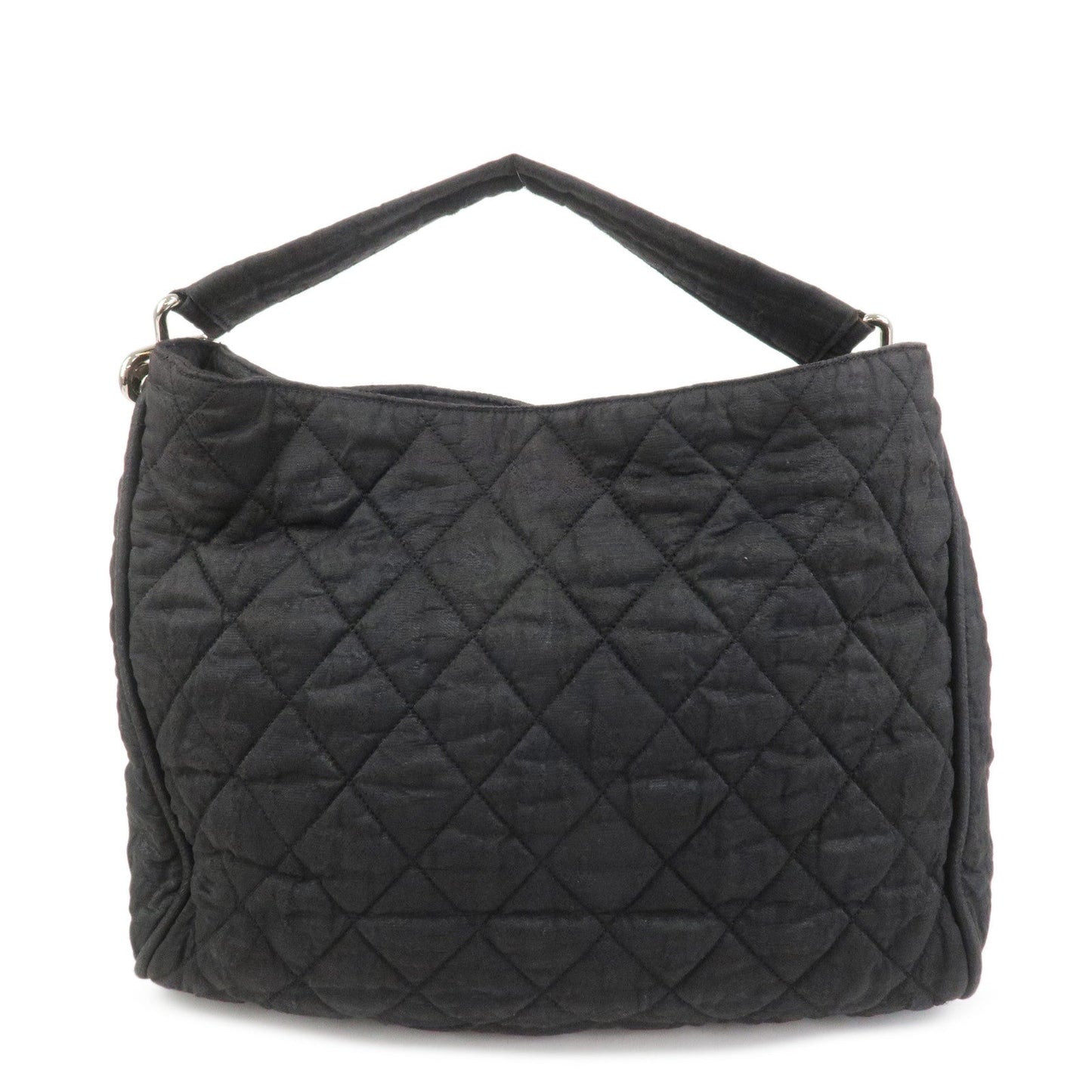 CHANEL Matelasse Canvas Large Shoulder Bag Black Silver