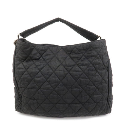 CHANEL Matelasse Canvas Large Shoulder Bag Black Silver
