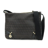 FENDI Zucchino Canvas Leather Shoulder Bag Dark Brown 8BT090