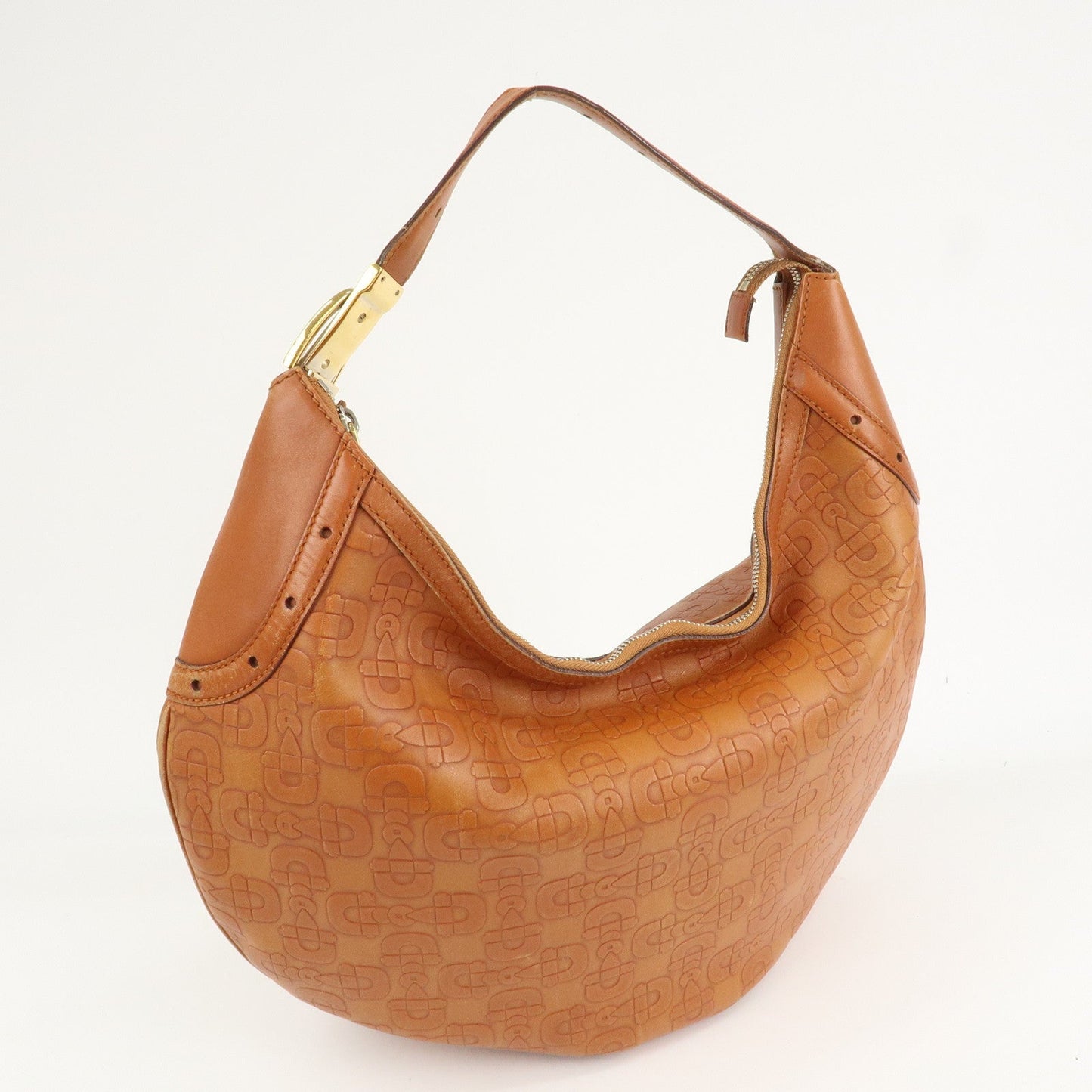 GUCCI Horsebit Leather Shoulder Bag Hand Bag Brown Gold HDW 145764  d