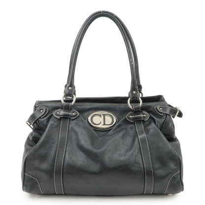 Christian Dior Leather Shoulder Bag Hand Bag Black Silver HDW