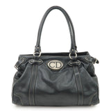Christian Dior Leather Shoulder Bag Hand Bag Black Silver HDW