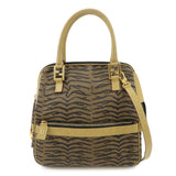 FENDI Leather Canvas 2Way Bag Hand Bag Zebra Print Black Brown  d