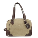 PRADA Logo Jacquard Leather Boston Bag Shoulder Bag Beige BL0260  d