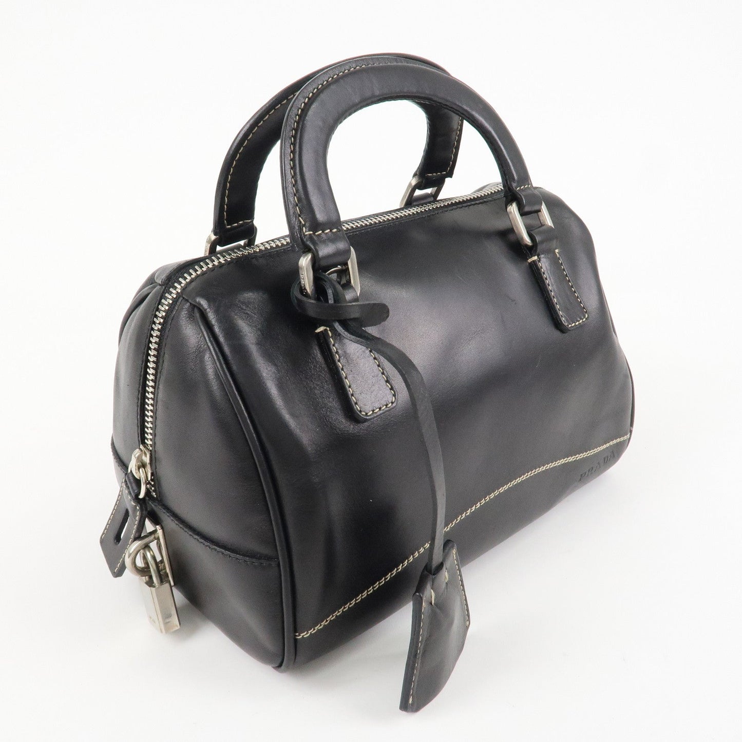 PRADA Leather Mini Boston Bag Hand Bag Black  d