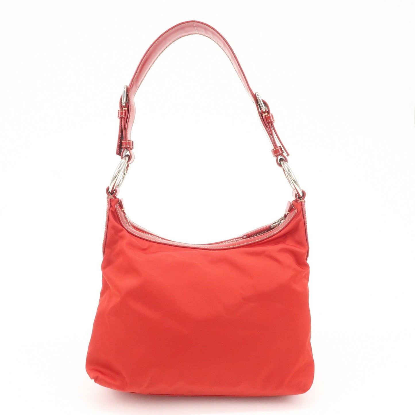 PRADA Logo Nylon Leather Shoulder Bag  Silver HDW Red  d