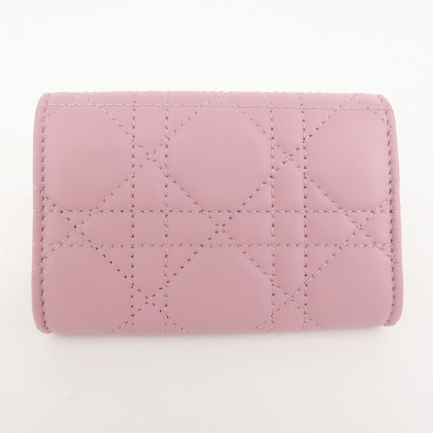 Christian Dior Cannage Logo Leather Bi-fold Compact Wallet Pink