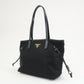 PRADA Logo Nylon Saffiano Leather Tote Bag Shoulder Bag Black