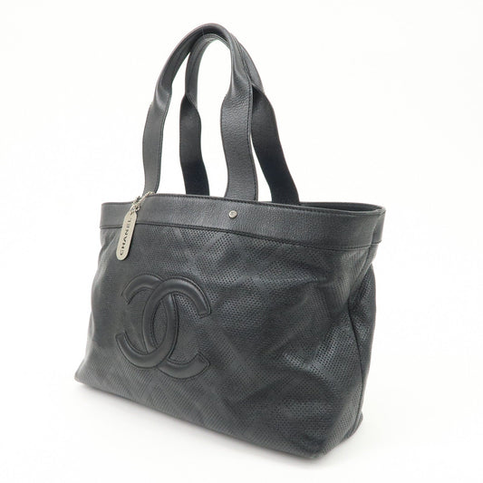 CHANEL COCO Mark Calf Leather Punching Tote Bag Black A33936  d