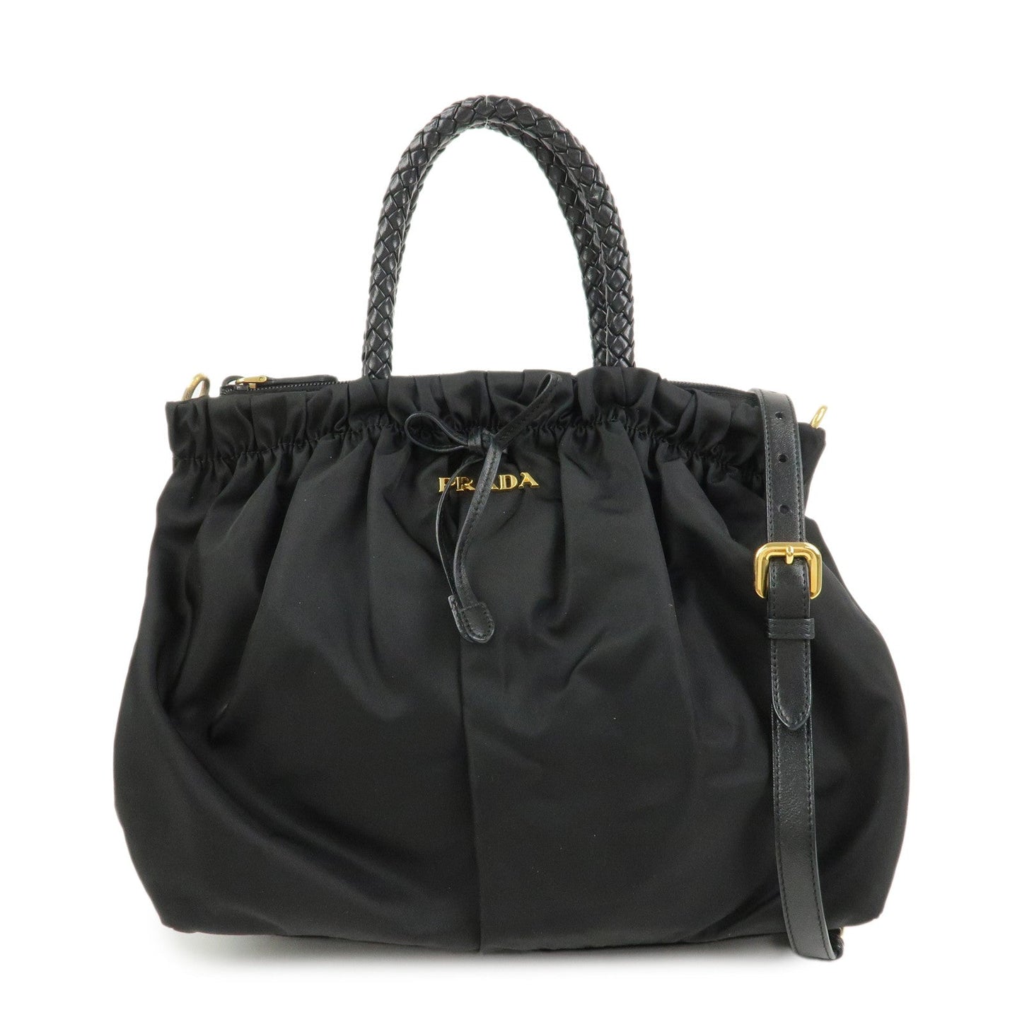 PRADA Logo Nylon Leather 2Way Bag Hand Shoulder Bag Black BN1631