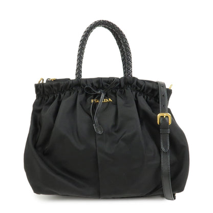 PRADA Logo Nylon Leather 2Way Bag Hand Shoulder Bag Black BN1631