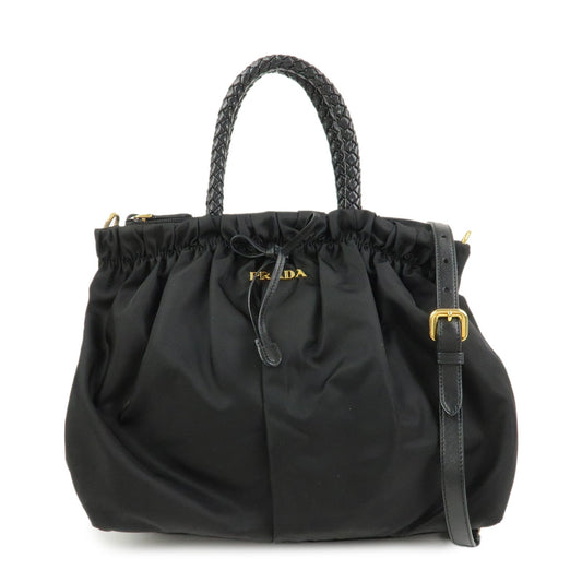 PRADA Logo Nylon Leather 2Way Bag Hand Shoulder Bag Black BN1631