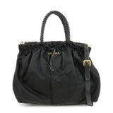 PRADA Logo Nylon Leather 2Way Bag Hand Shoulder Bag Black BN1631
