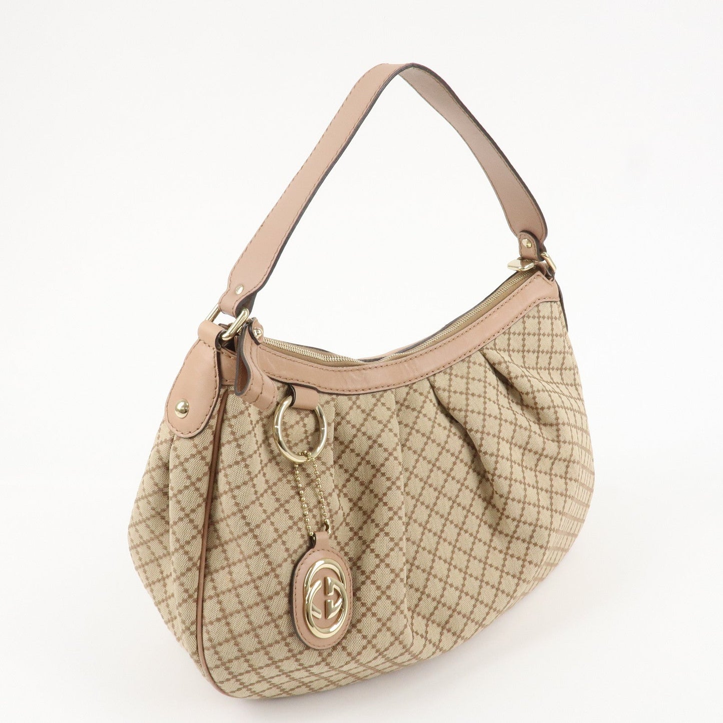 GUCCI Sukey Canvas Leather Shoulder Bag Beige Pink Gold HDW 232955  d