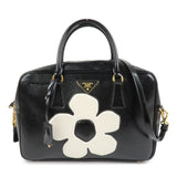 PRADA Flower Saffiano Leather 2Way Bag Hand Bag Black BL095M