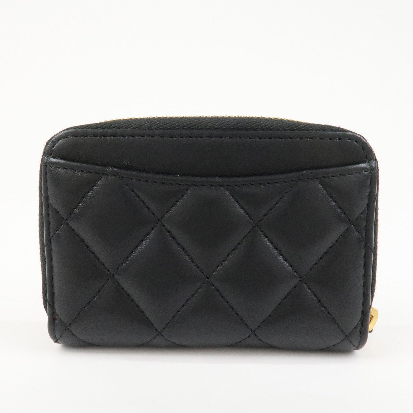 CHANEL Matelasse Lamb skin Classic Zippy Coin Case Black AP0216