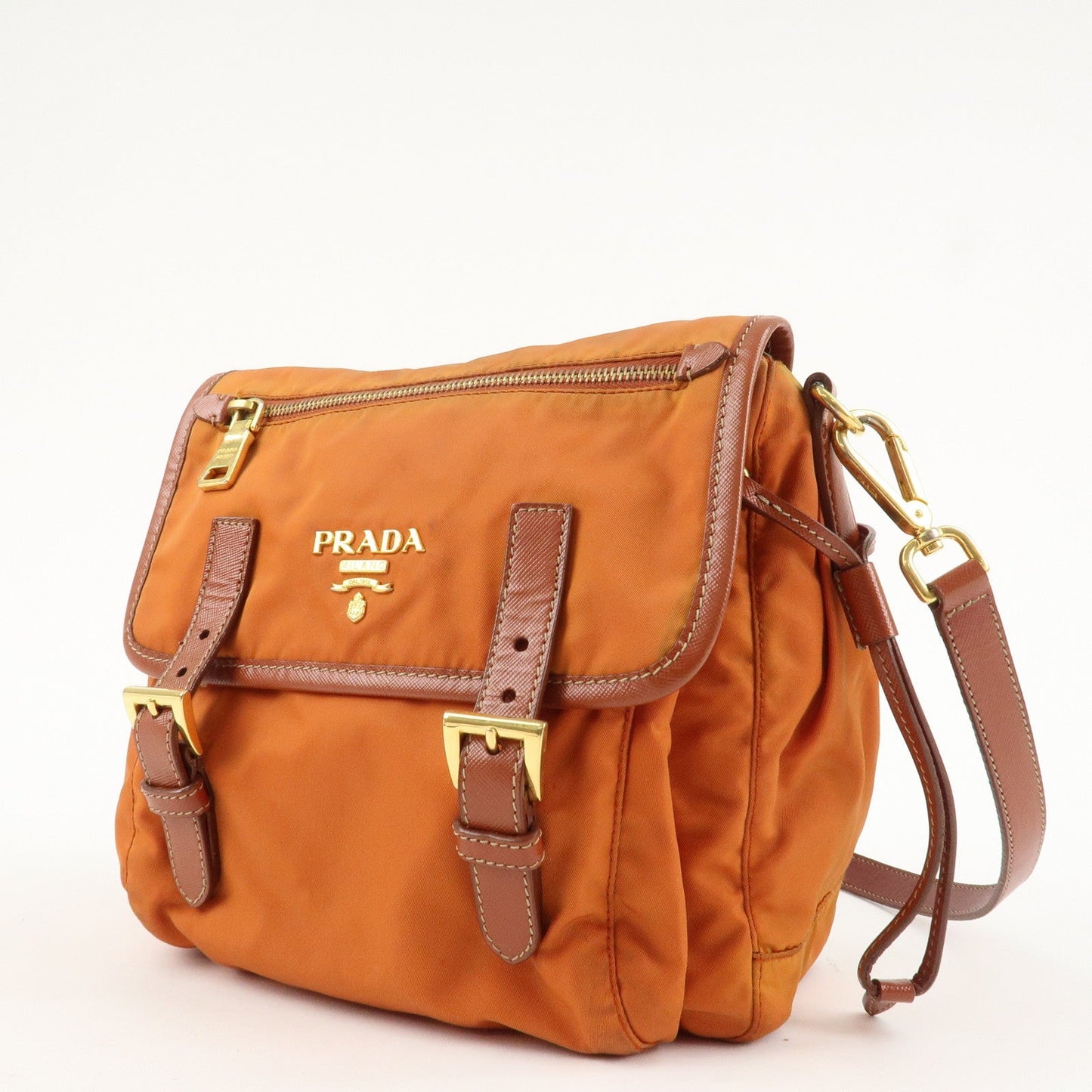 PRADA Logo Nylon Leather Shoulder Bag Crossbody Bag Orange BT0692  d