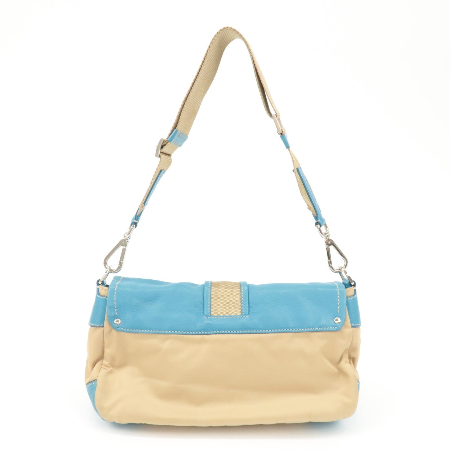 PRADA Nylon Leather Shoulder Bag Crossbody Bag Blue Beige BR2417  d