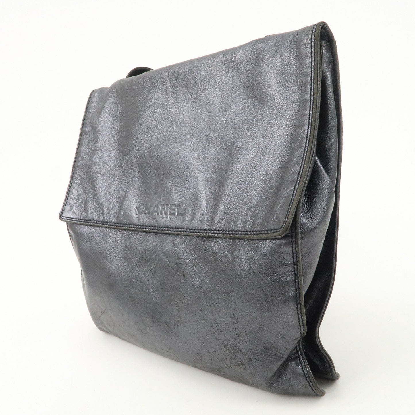 CHANEL Leather Shoulder Bag Crossbody Bag Metallic Blue