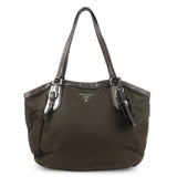 PRADA Logo Nylon Leather Tote Bag Shoulder Bag Khaki Metallic Brown  d