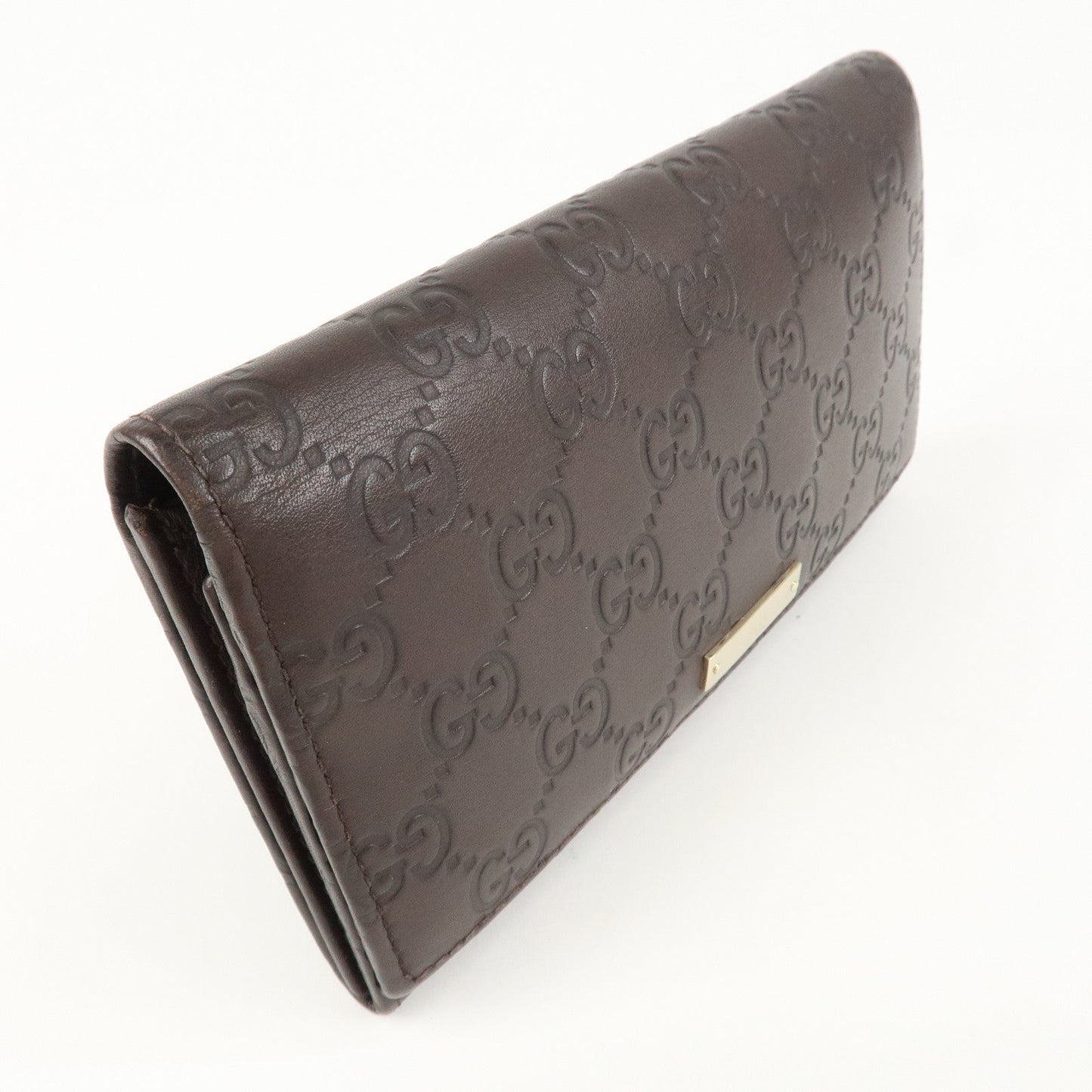 GUCCI Guccissima Leather Metal Bar Bi-fold Long Wallet Brown 244946  d