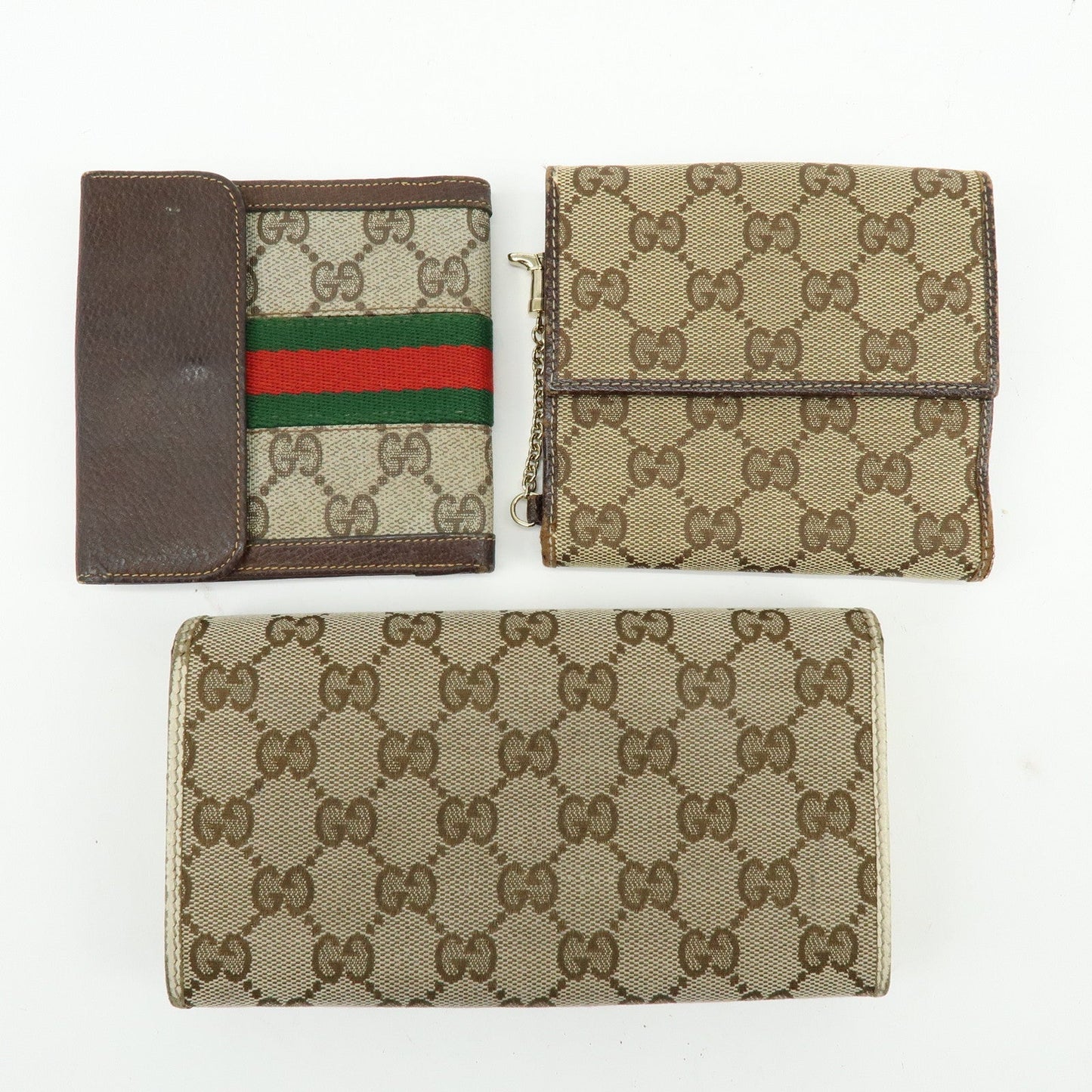 GUCCI Sherry Set of 3 Canvas Leather Long Compact Wallet Beige