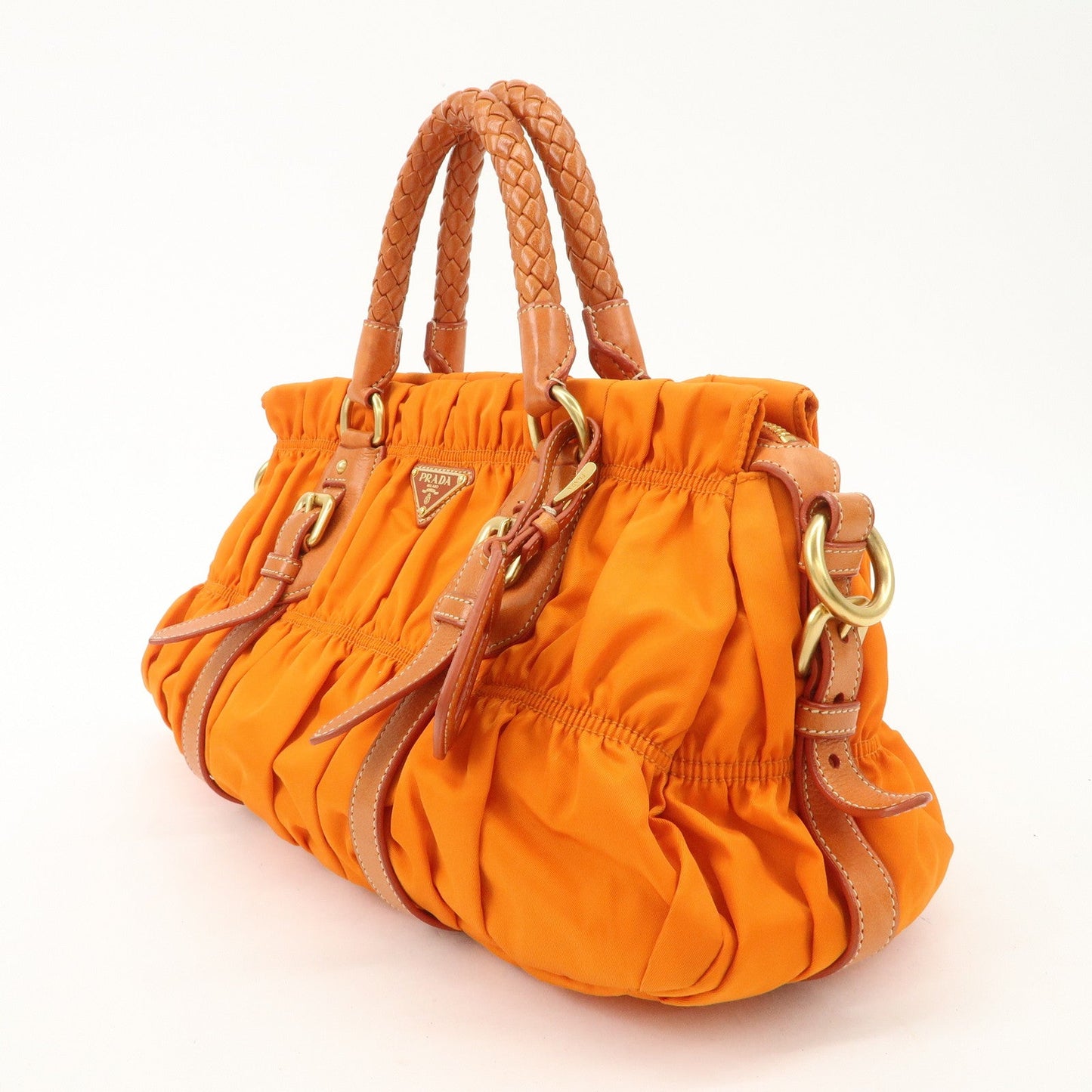 PRADA Triangle Logo Nylon Leather 2Way Bag Hand Bag Orange BN1407  d