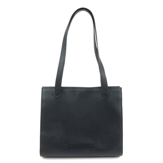 CHANEL Logo Calf Leather Tote Bag Shoulder Bag Hand Bag Black